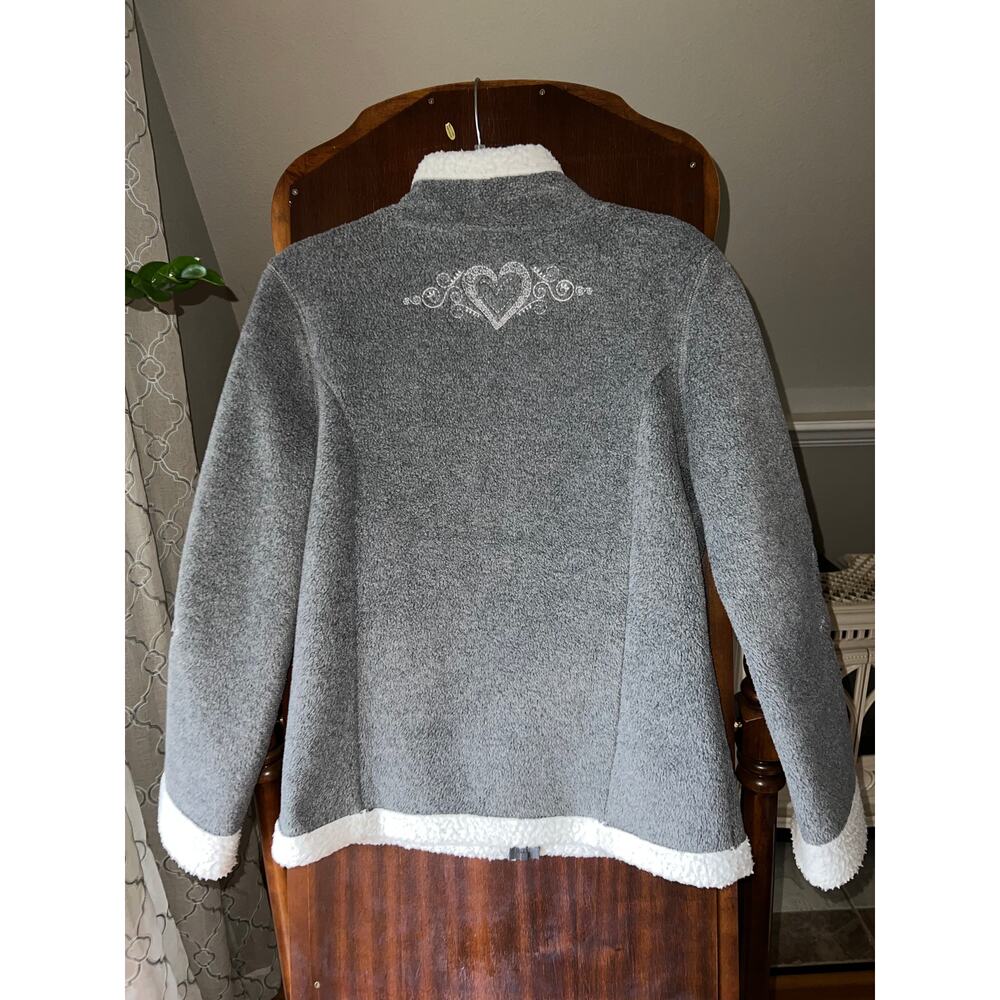 Walt Disney World Grey Mickey Minnie Embroidered Fleece Sherpa Zip Jacket - Picture 8 of 9